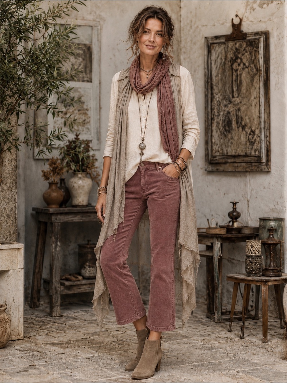 Pilcro by Anthropologie | The Yaya Dusty Rose Corduroy Cropped Kick Flare Pants
